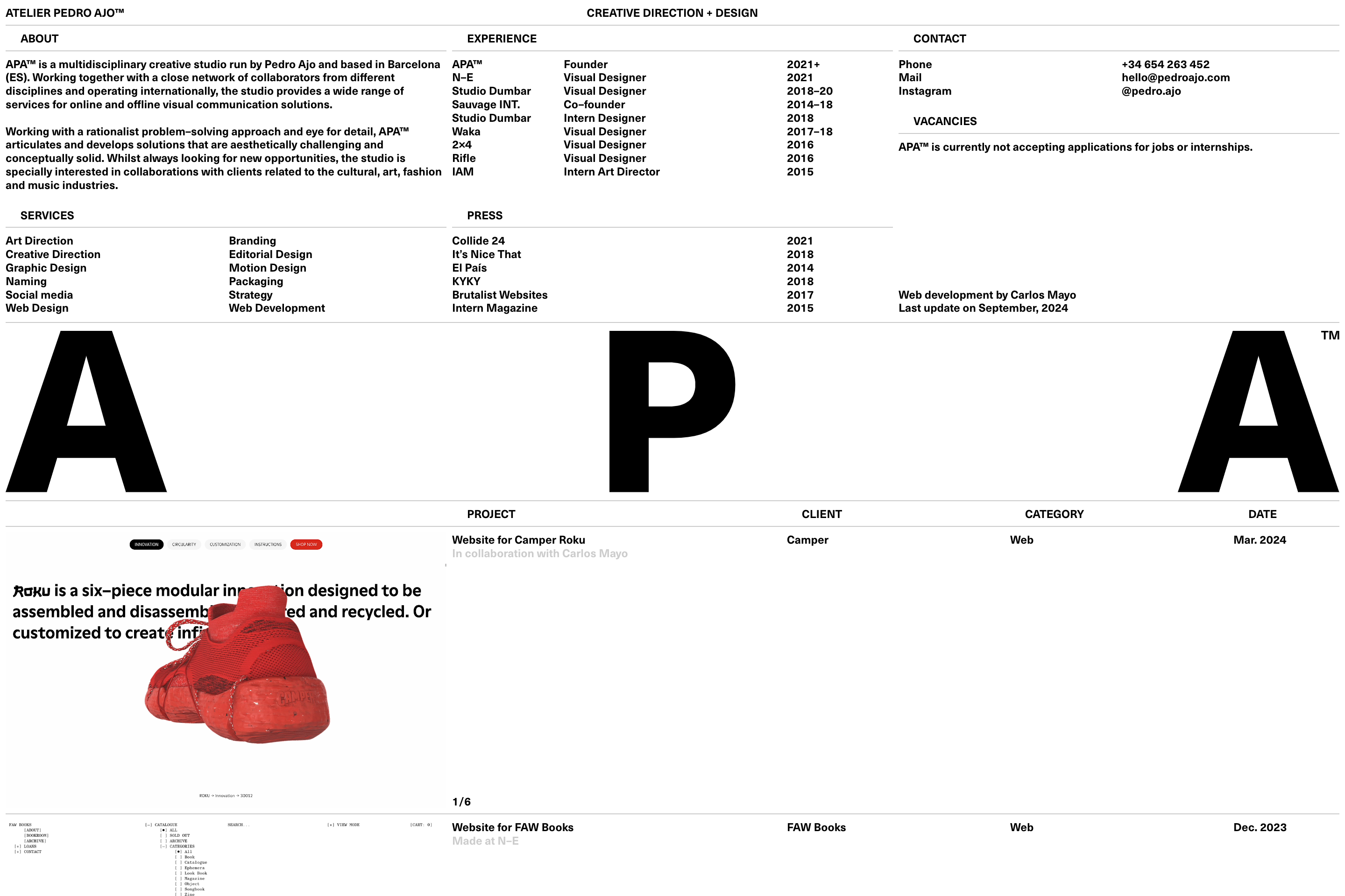 Atelier Pedro Ajo website homepage
